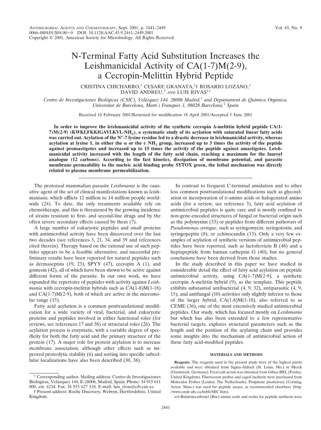 M(2-9), a Cecropin-Melittin Hybrid Peptide