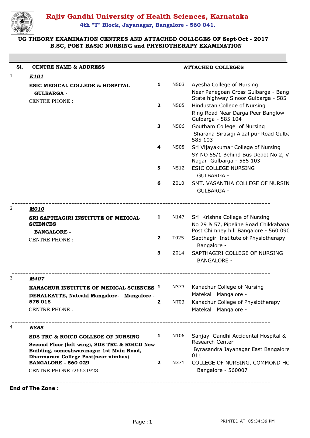 2017 B.SC, POST BASIC NURSING and PHYSIOTHERAPY EXAMINATION