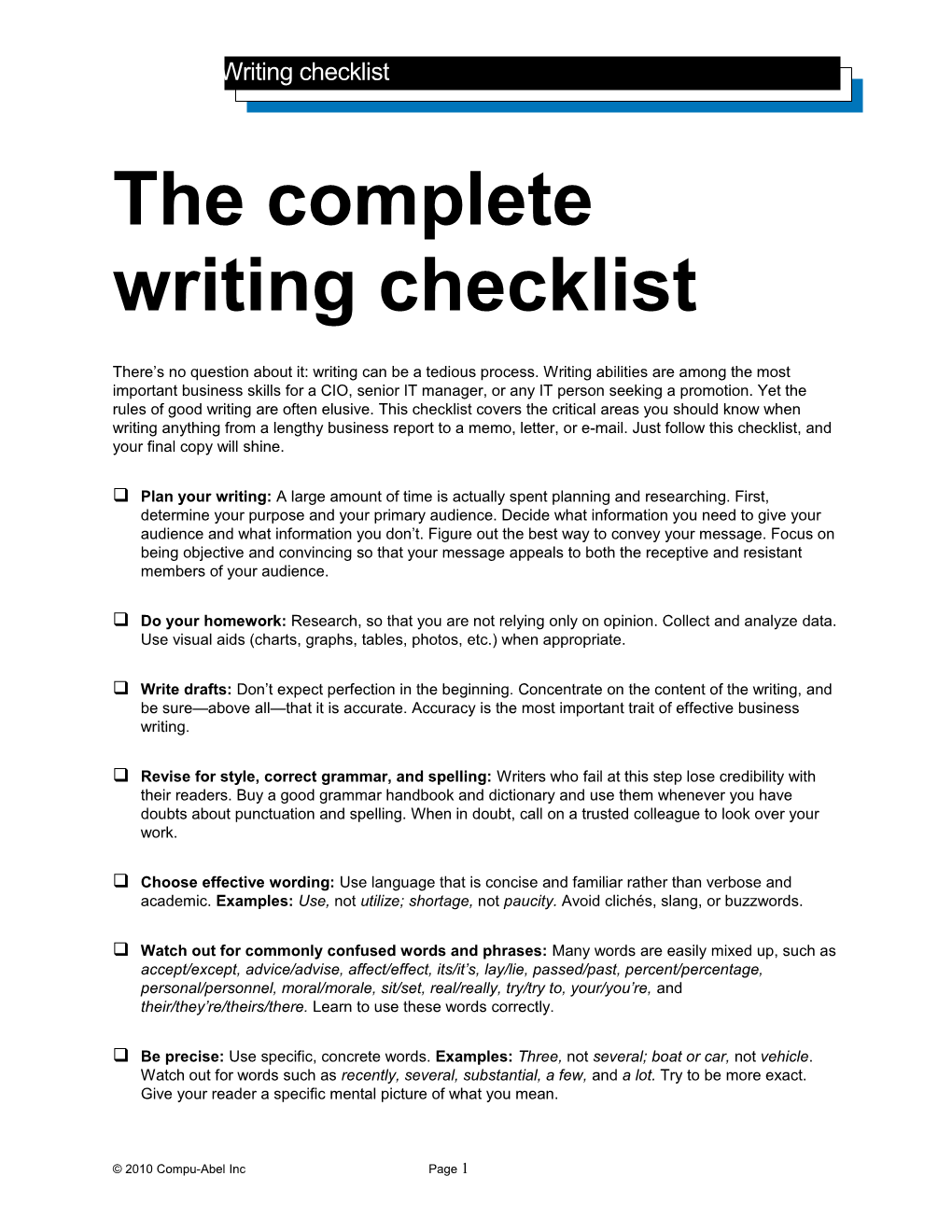 The Complete Writing Checklist