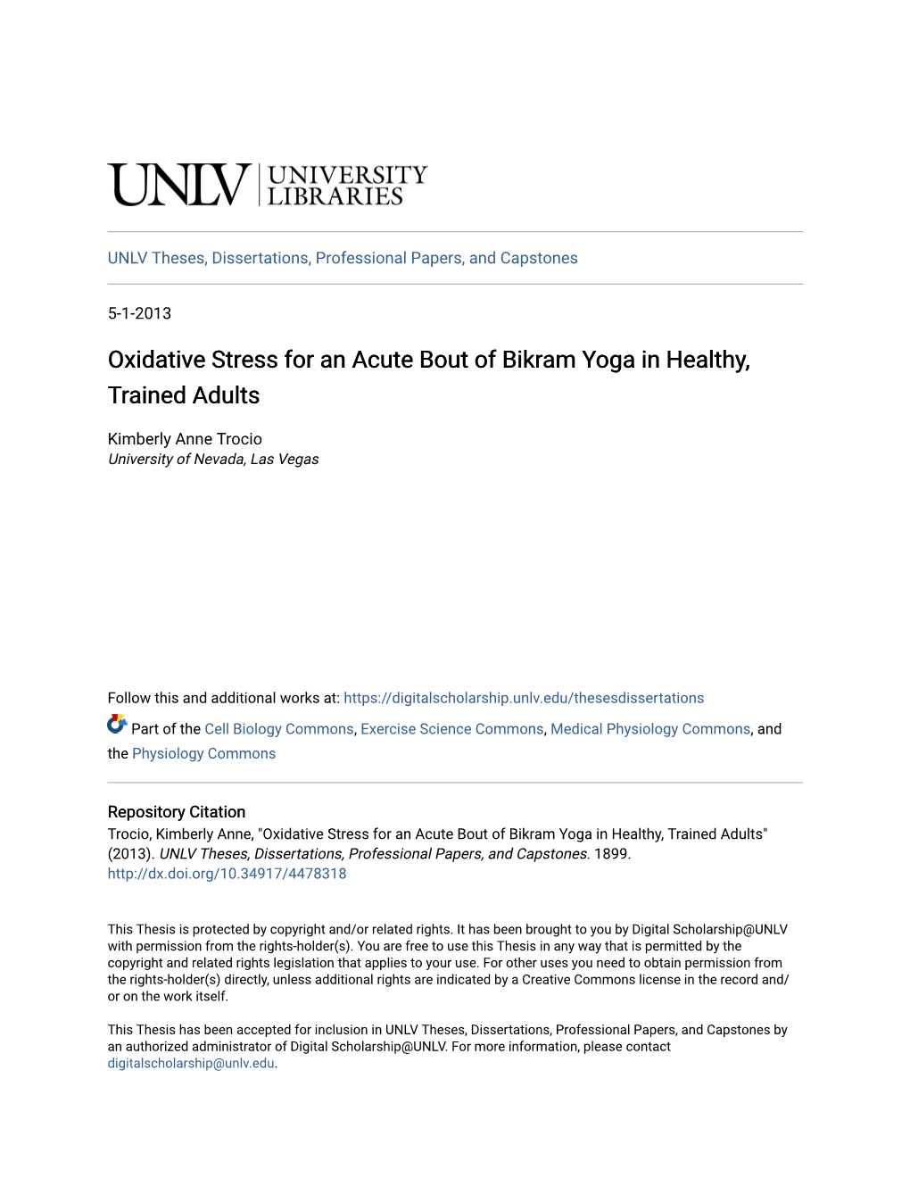 Oxidative Stress for an Acute Bout of Bikram Yoga in Healthy, Trained Adults