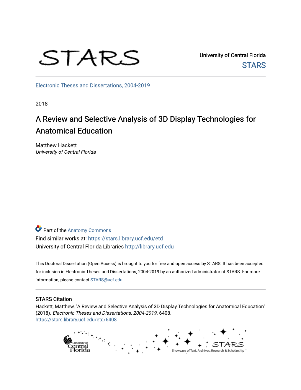 A Review and Selective Analysis of 3D Display Technologies for Anatomical Education