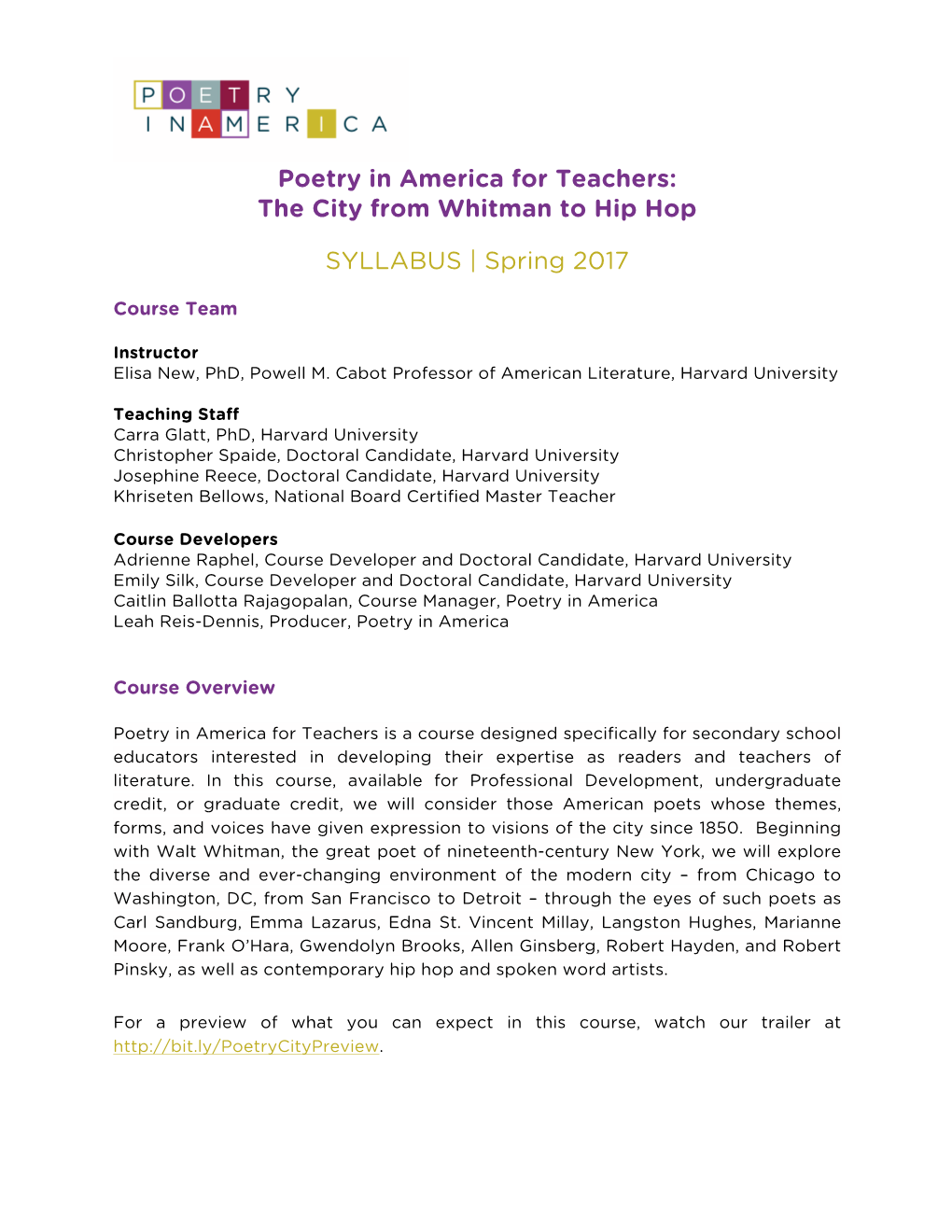 Poetry in America for Teachers: the City from Whitman to Hip Hop