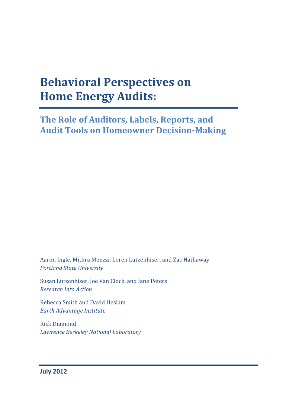 Behavioral Perspectives on Home Energy Audits