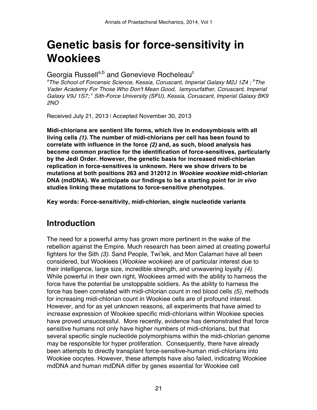 Genetic Basis for Force-Sensitivity in Wookiees