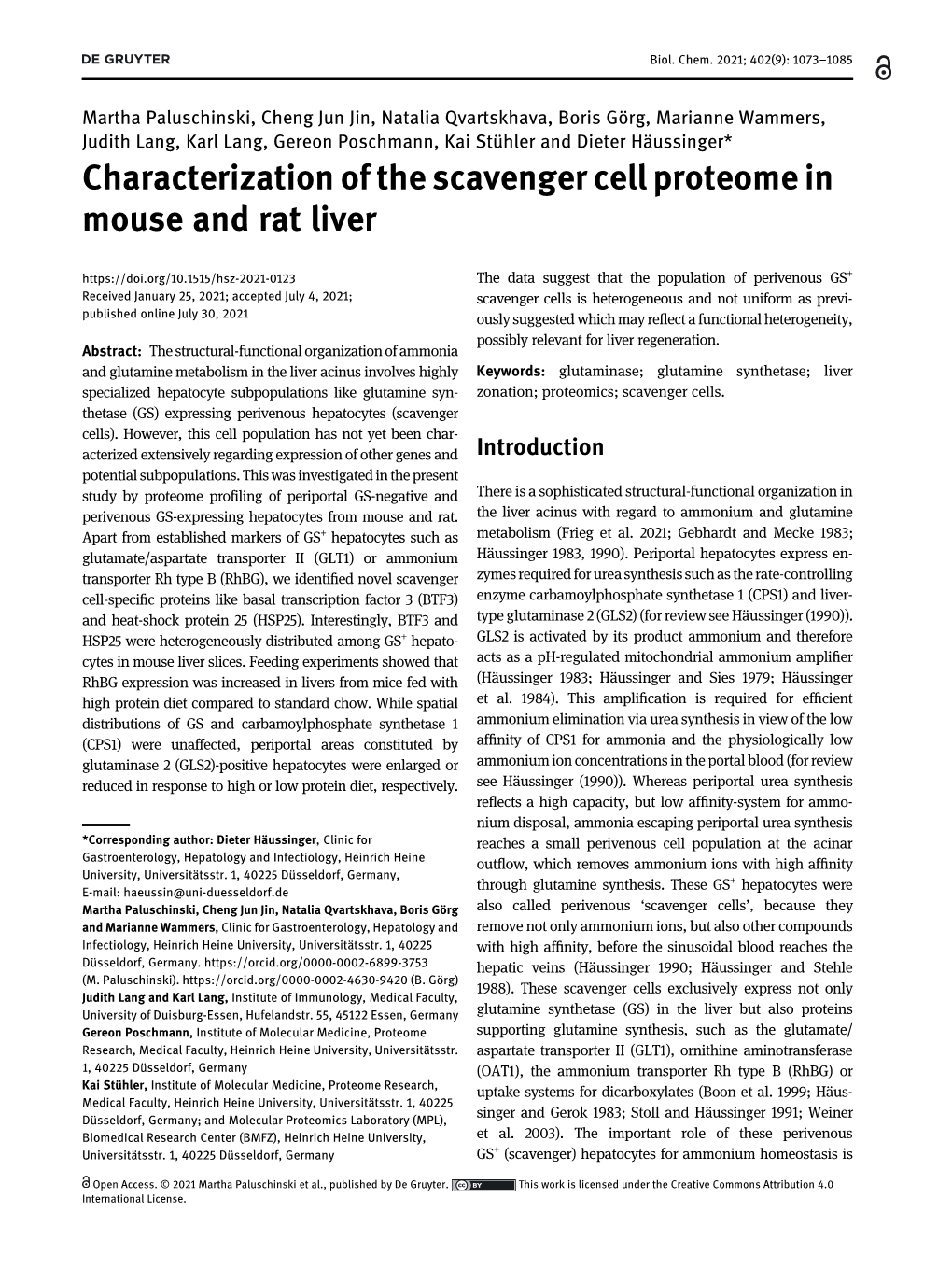 Characterization of the Scavenger Cell Proteome in Mouse and Rat Liver