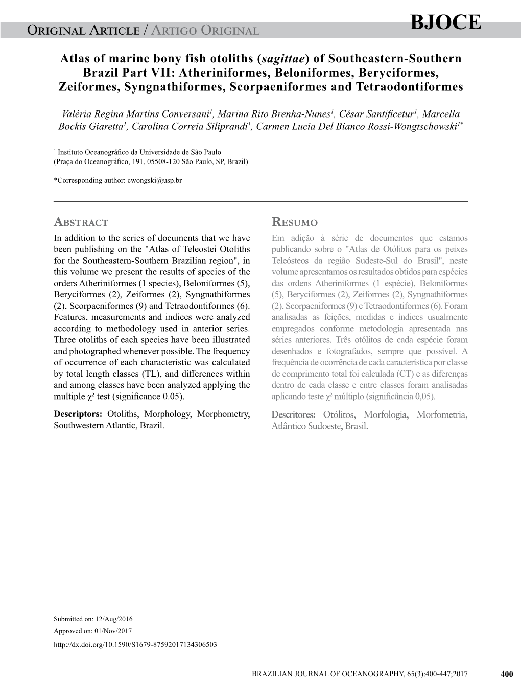 Atlas of Marine Bony Fish Otoliths (Sagittae) of Southeastern-Southern