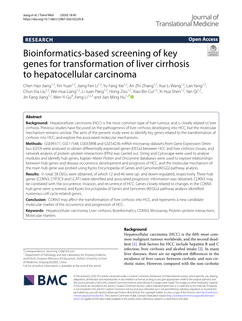 Bioinformatics-Based Screening of Key Genes for Transformation of Liver