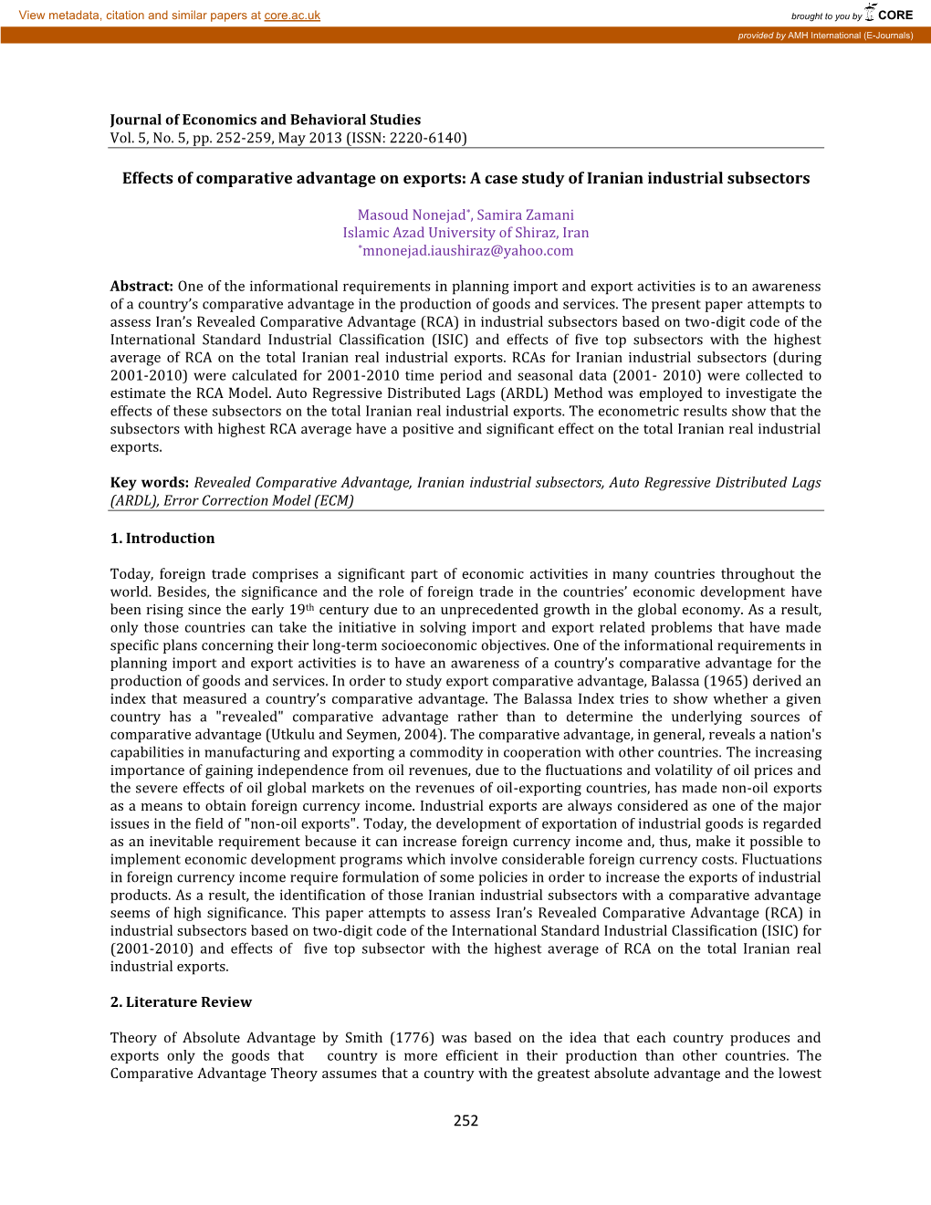 252 Effects of Comparative Advantage on Exports