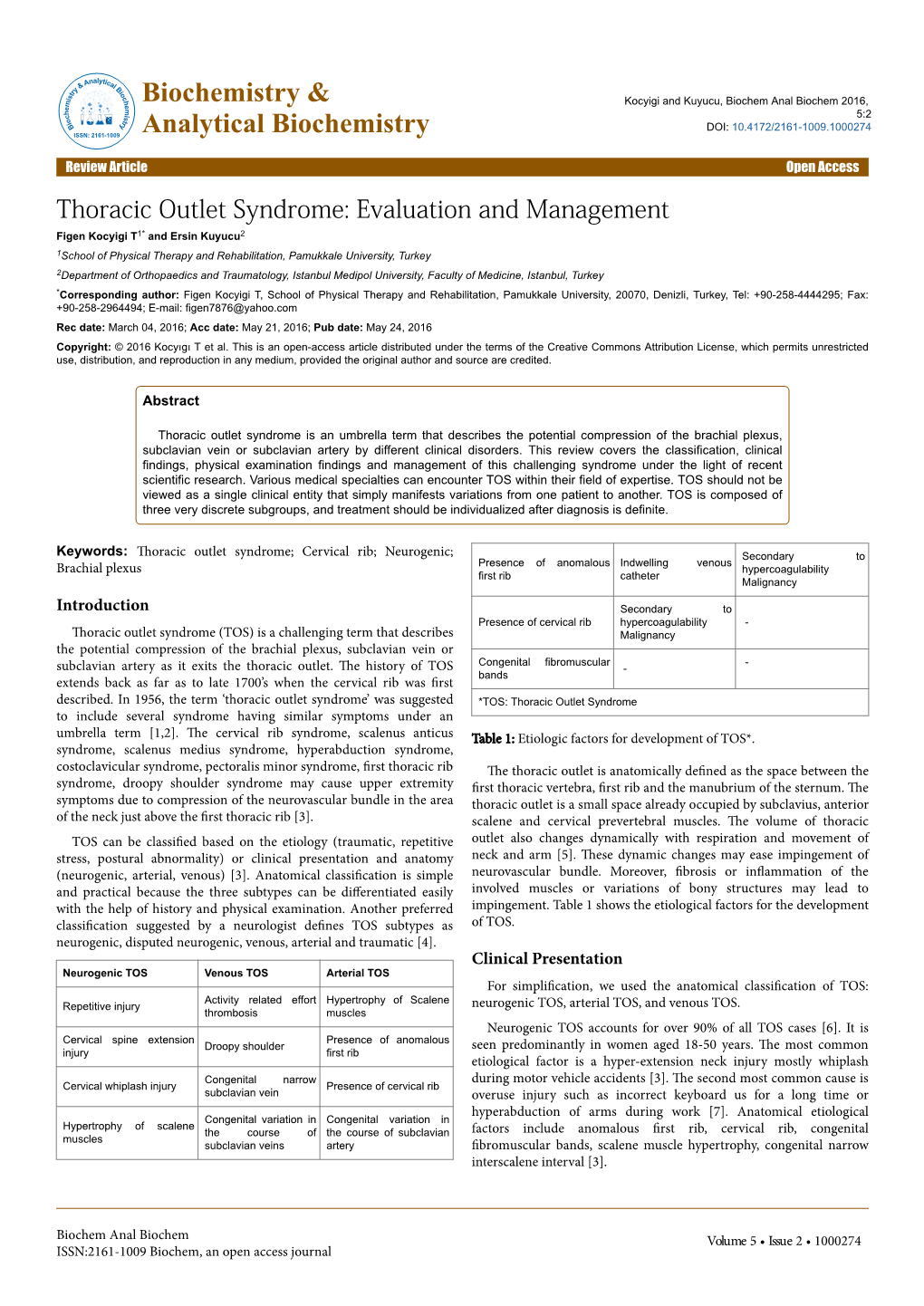 Thoracic Outlet Syndrome: Evaluation and Management