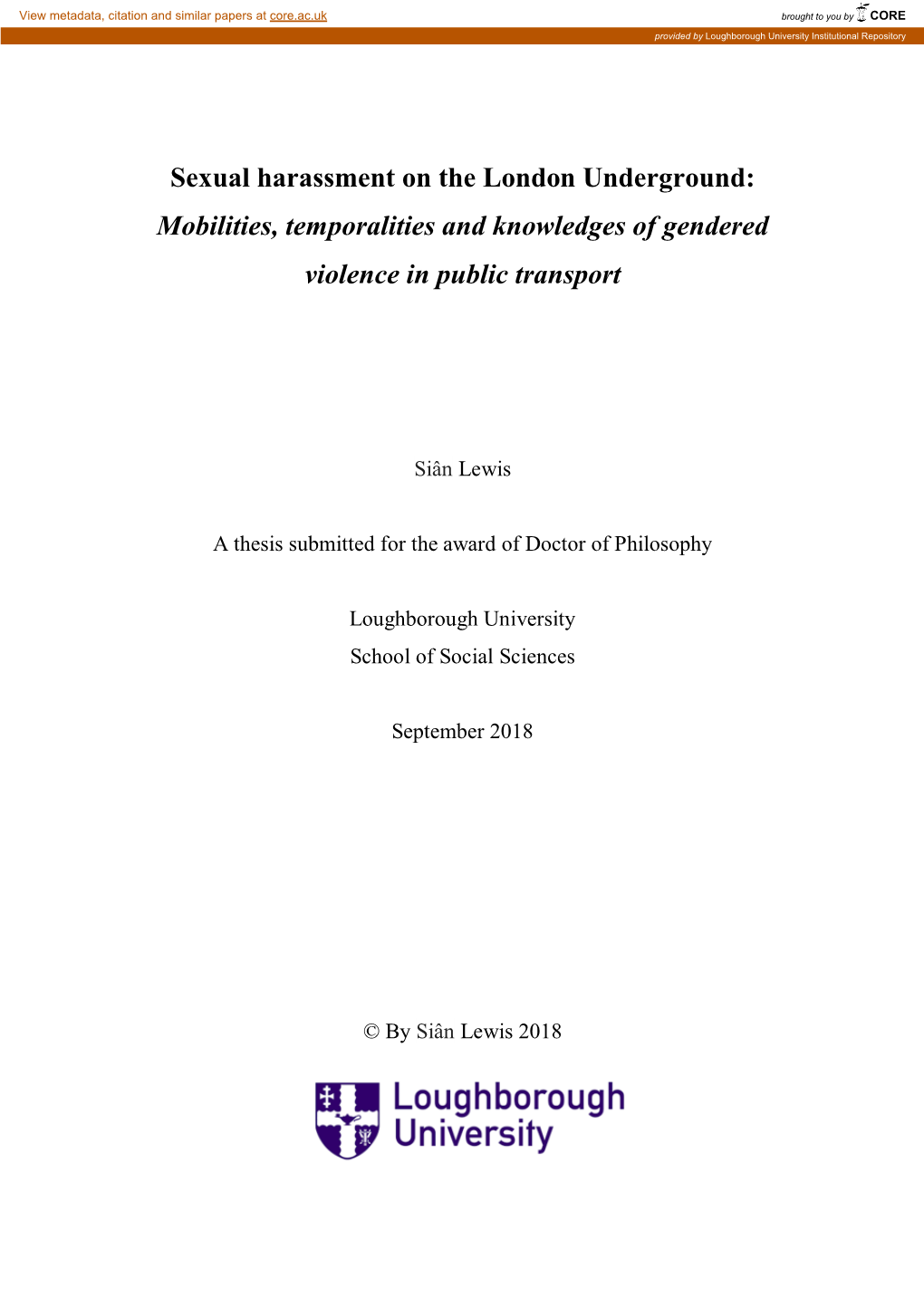 Sexual Harassment on the London Underground: Mobilities, Temporalities and Knowledges of Gendered Violence in Public Transport