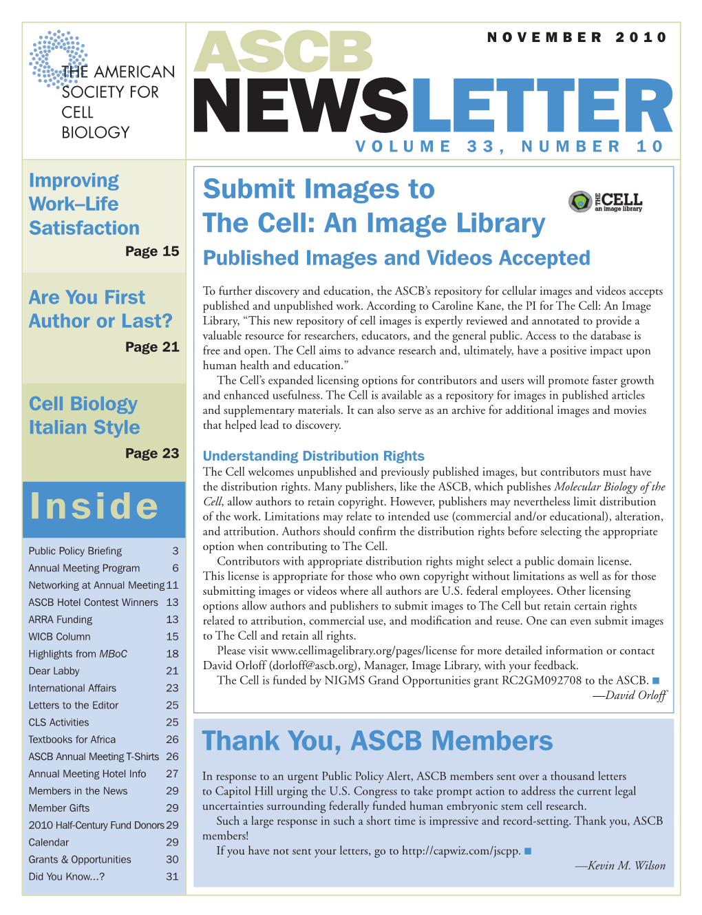 Nov. Issue of ASCB Newsletter