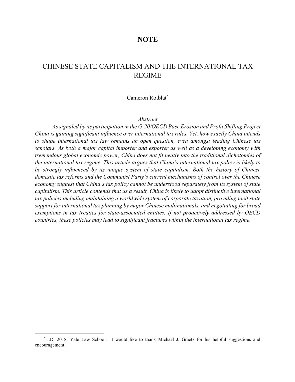 Note Chinese State Capitalism and the International Tax