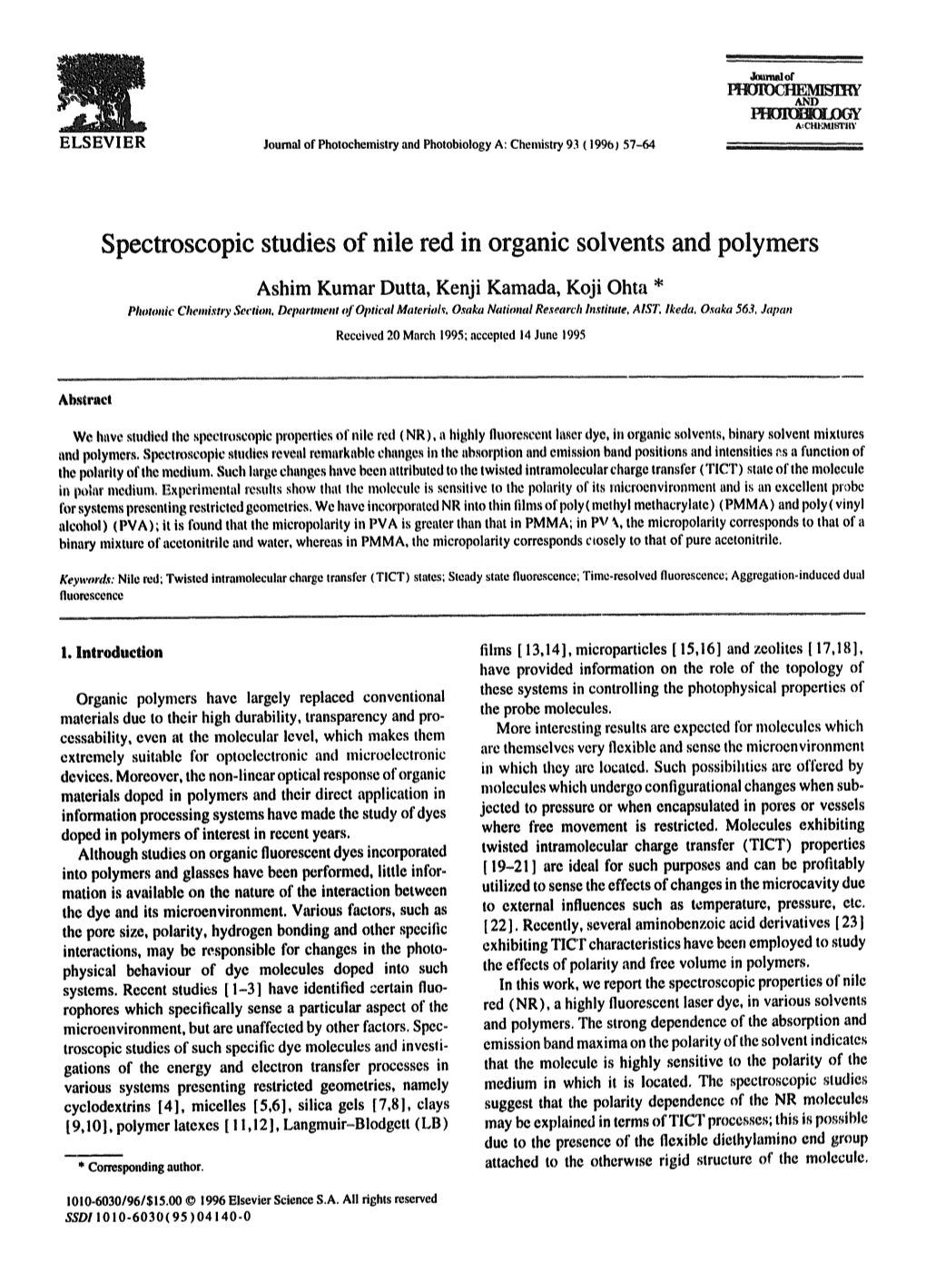 Spectroscopic Studies of Nile Red in Organic Solvents and Polymers