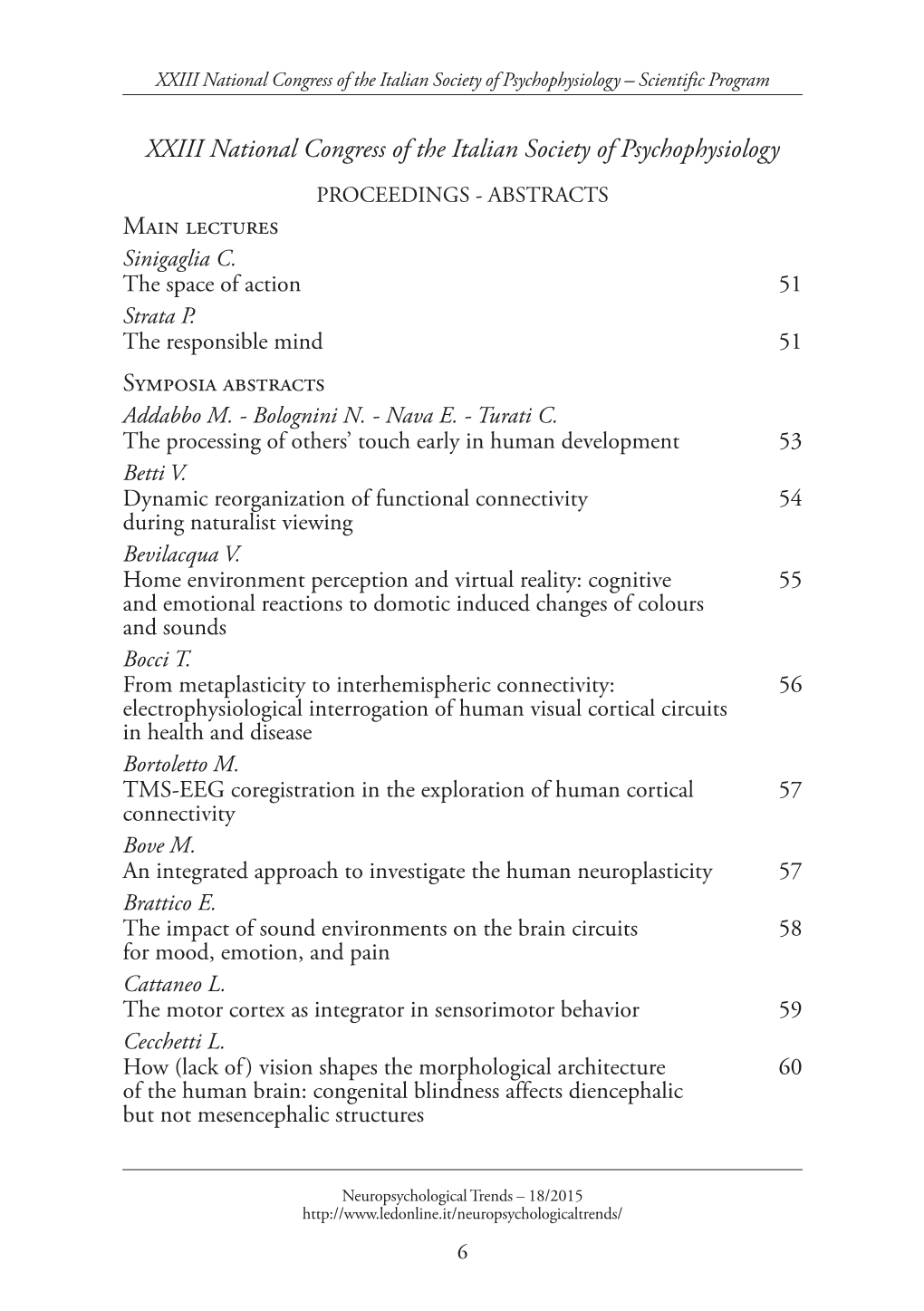 XXIII National Congress of the Italian Society of Psychophysiology Main