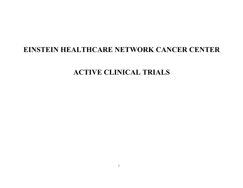 Einstein Healthcare Network Cancer Center Active