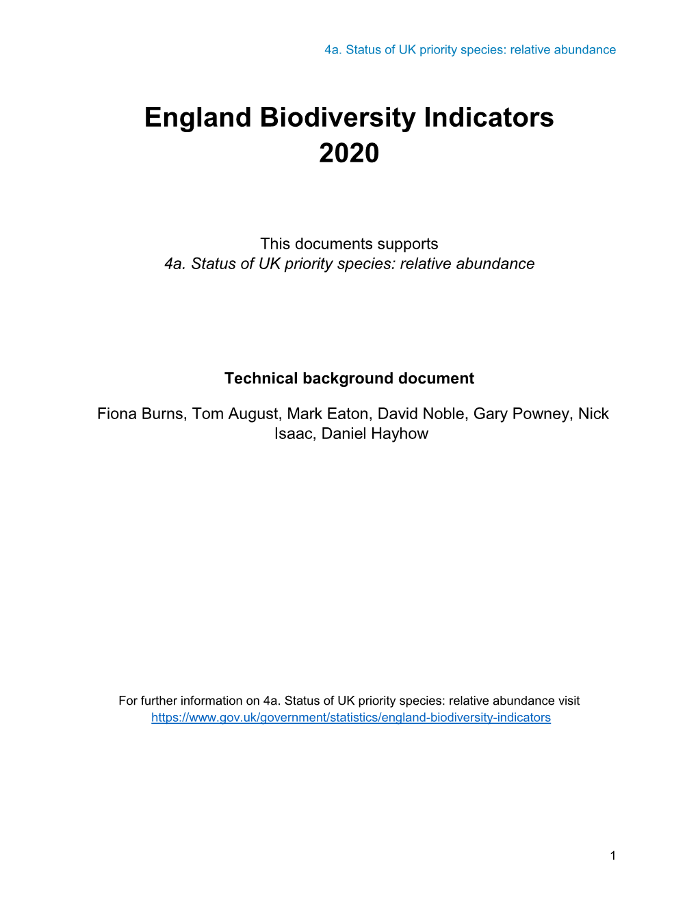 England Biodiversity Indicators 2020