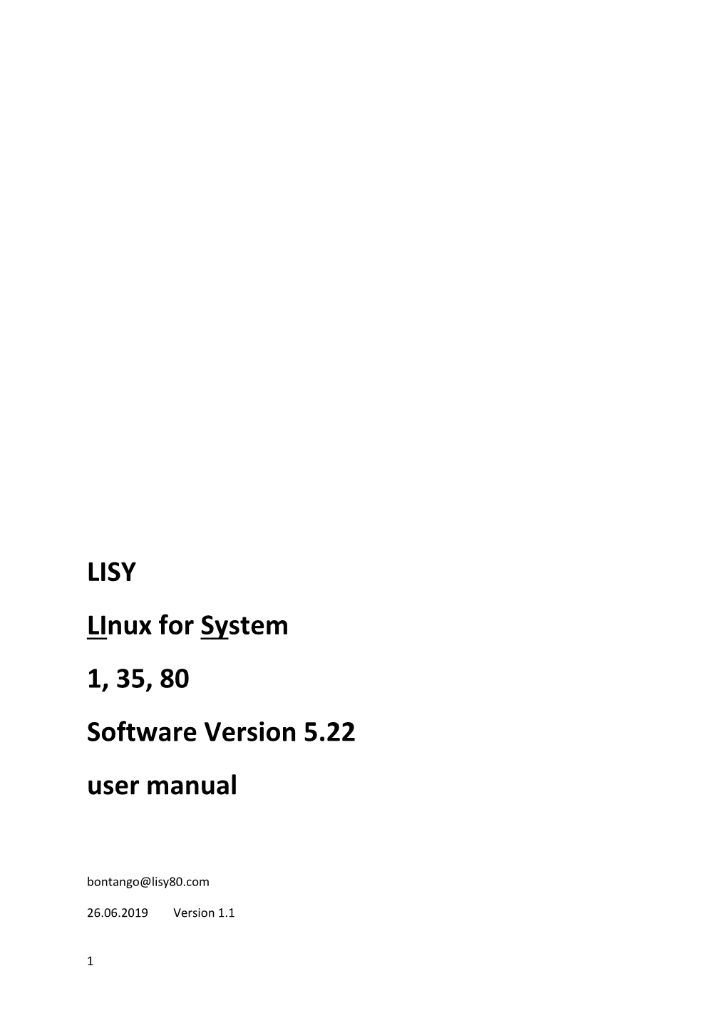 LISY Linux for System 1, 35, 80 Software Version 5.22 User Manual