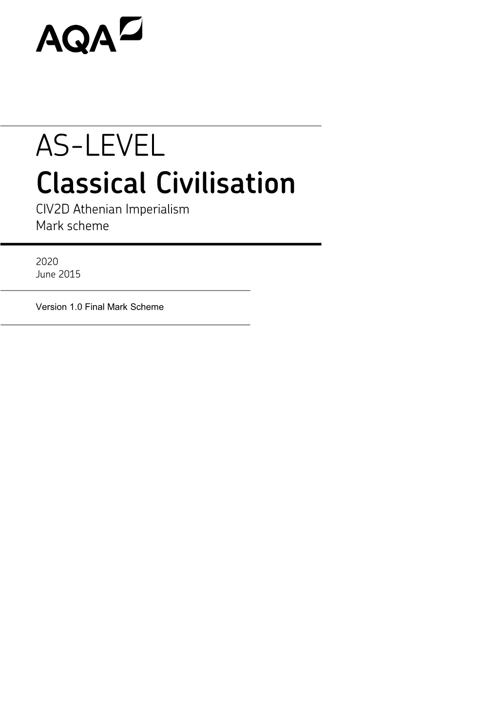 A-Level Classical Civilisation Mark Scheme Unit