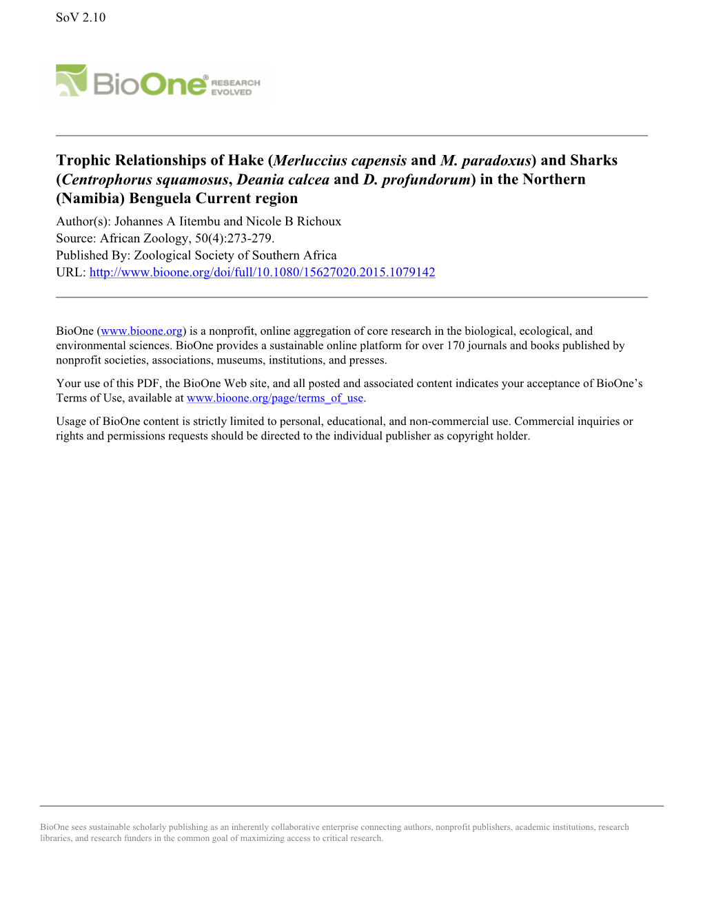 Trophic Relationships of Hake (Merluccius Capensis and M