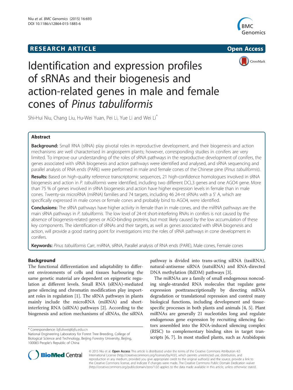 Identification and Expression Profiles of Srnas and Their Biogenesis And