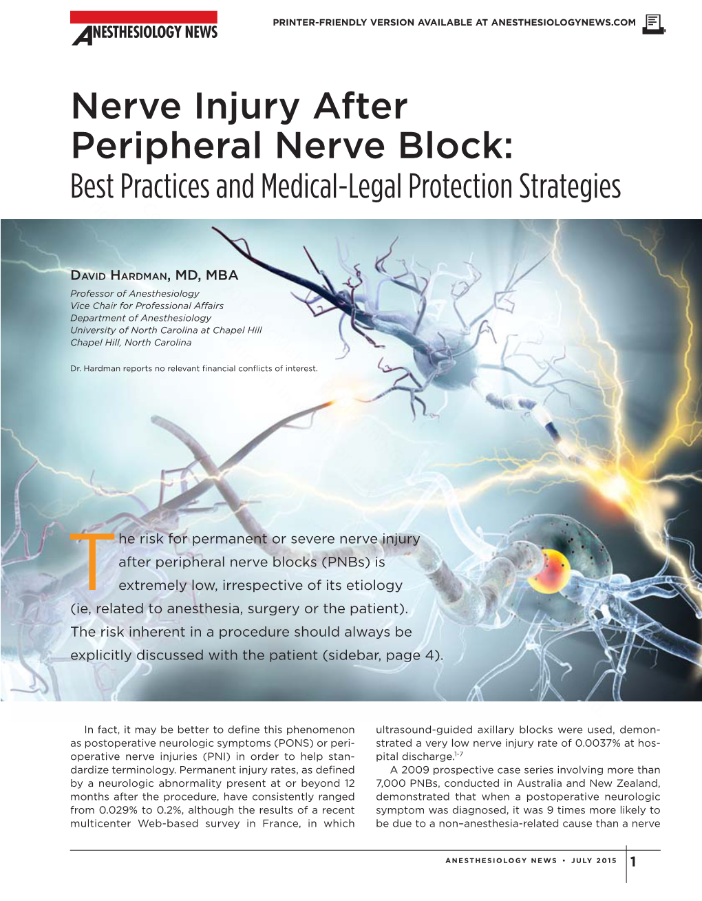 Nerve Injury After Peripheral Nerve Block: Allbest Rights Practices Reserved