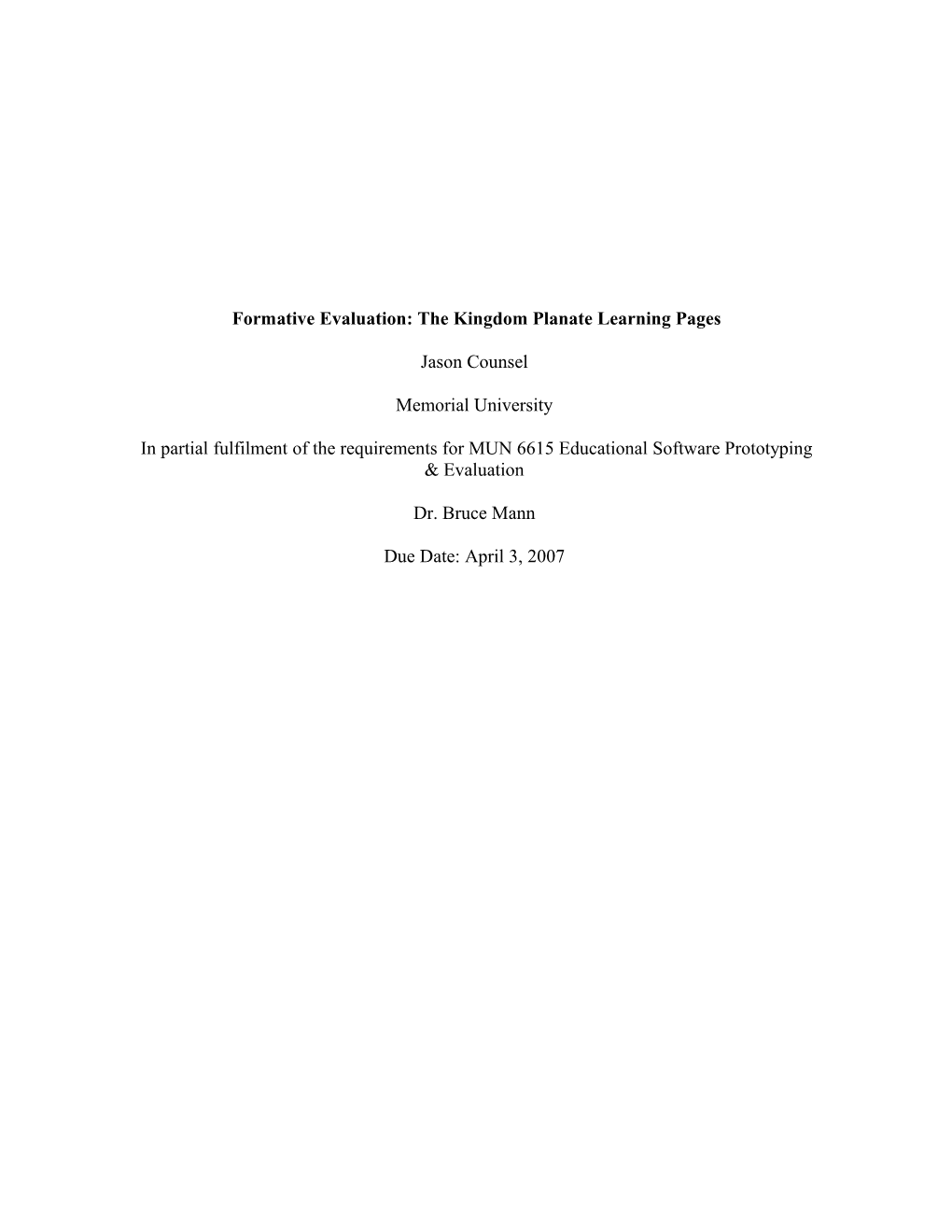 Formative Evaluation: the Kingdom Planate Learning Pages