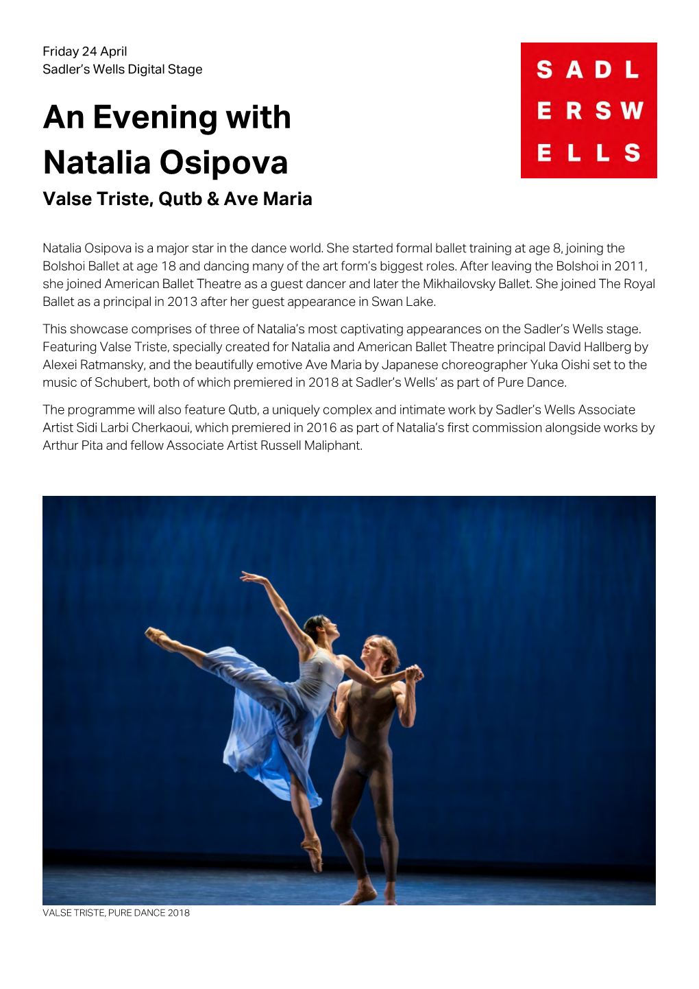 An Evening with Natalia Osipova Valse Triste, Qutb & Ave Maria