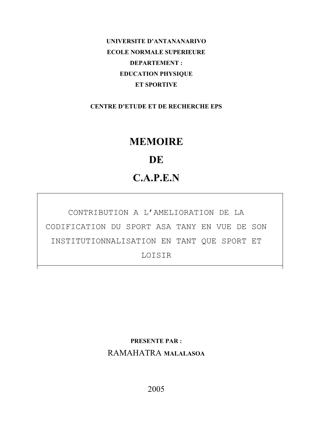 Memoire De C.A.P.E.N