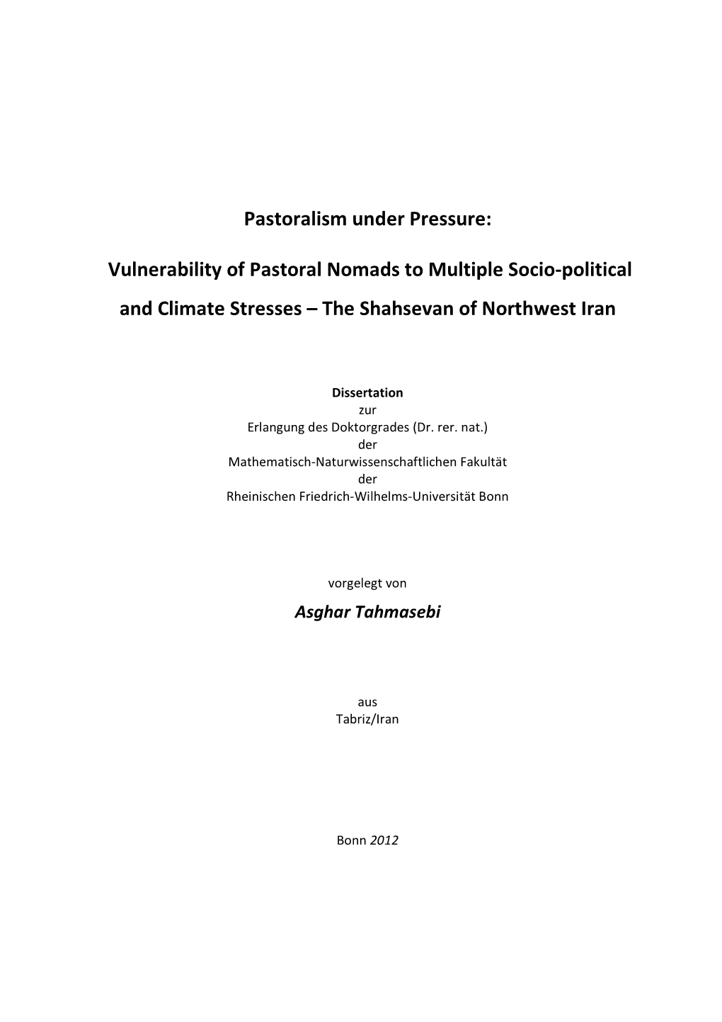 Vulnerability of Pastoral Nomads to Multiple Socio-Political and Climate Stresses – the Shahsevan of Northwest Iran