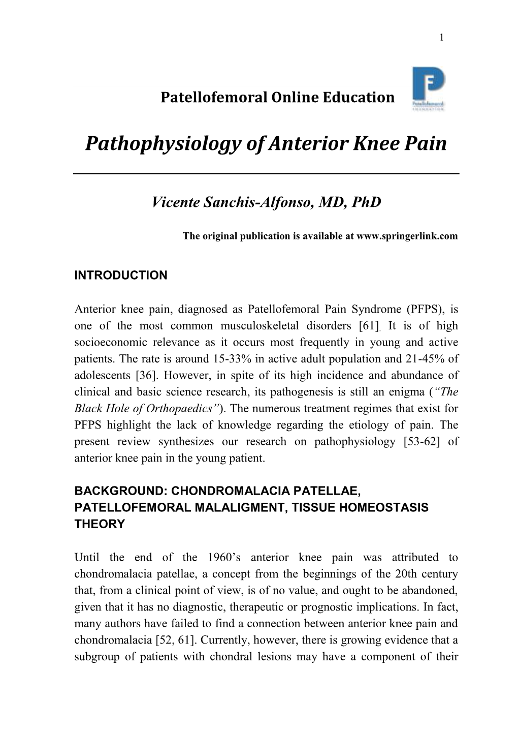 Pathophysiology of Anterior Knee Pain