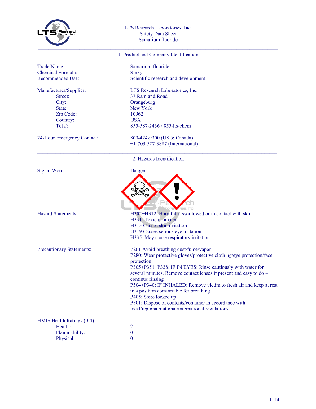 Material Safety Data Sheet