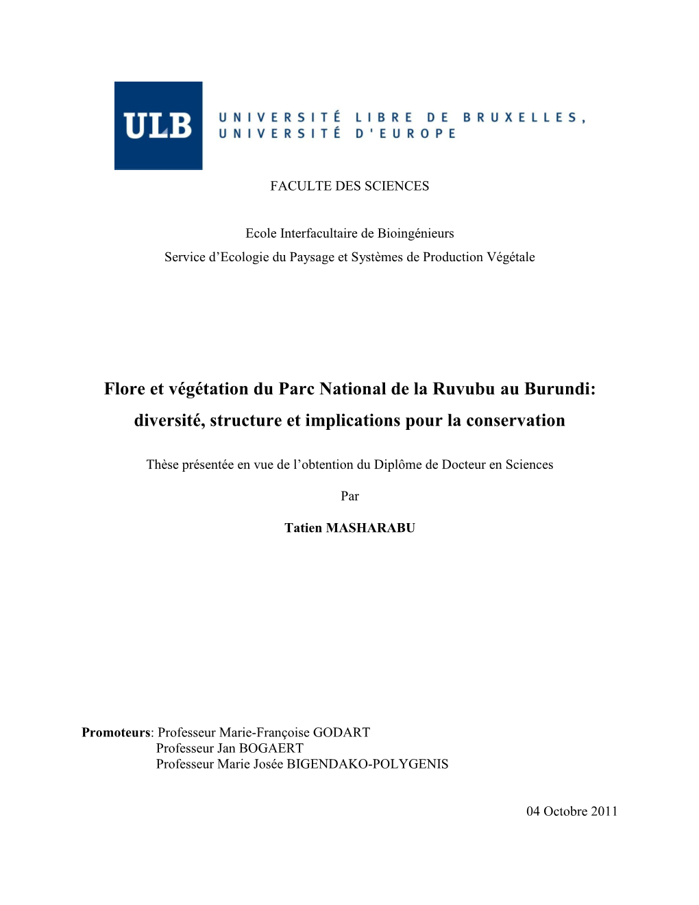 Flore Et Végétation Du Parc National De La Ruvubu Au Burundi: Diversité, Structure Et Implications Pour La Conservation