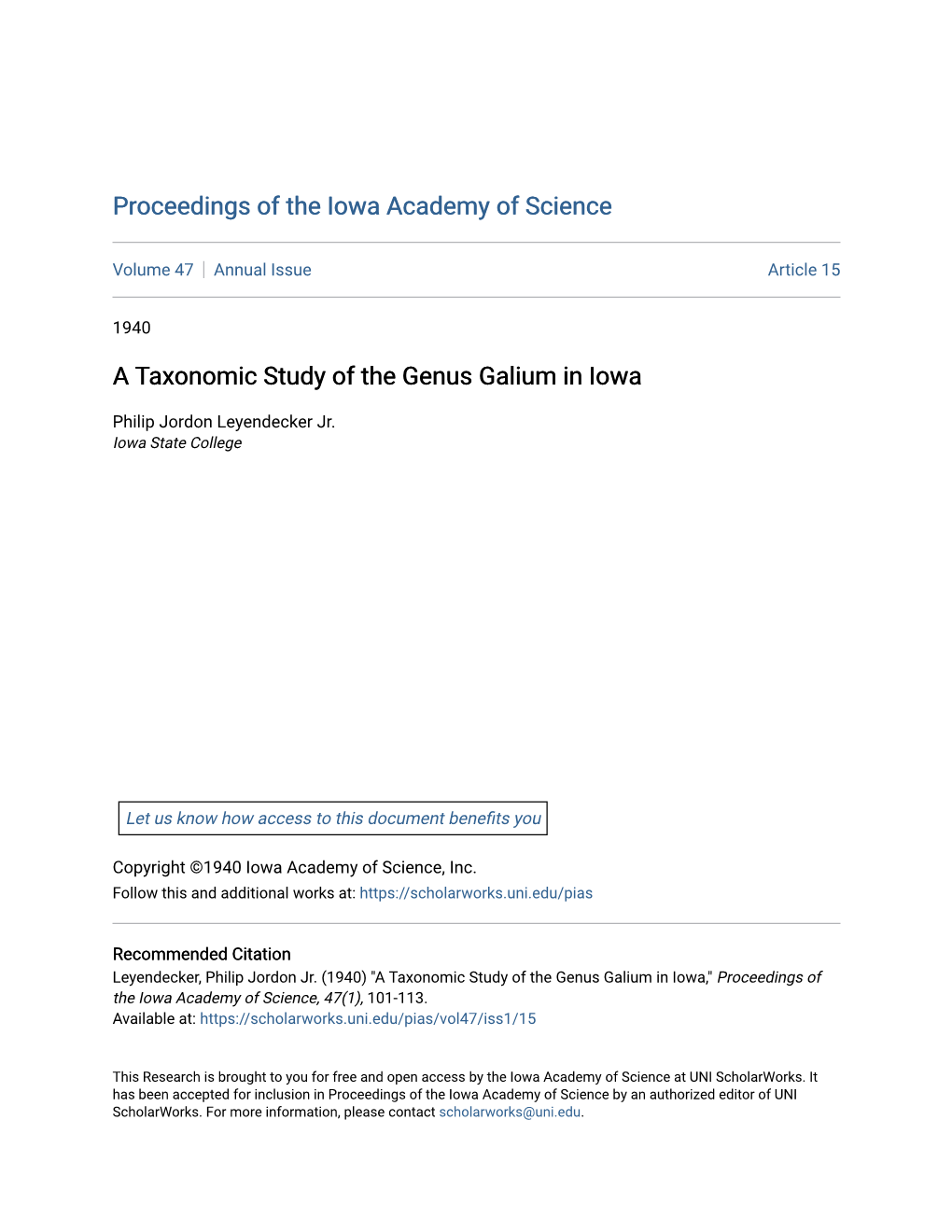 A Taxonomic Study of the Genus Galium in Iowa