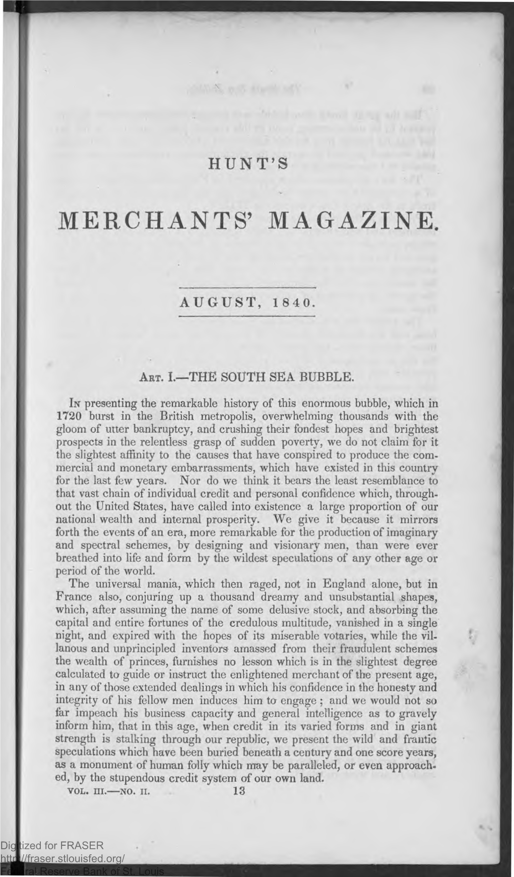 Merchants' Magazine: August 1840, Vol. III, No. II