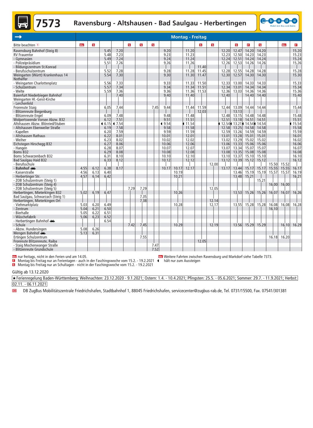 7573 Ravensburg - Altshausen - Bad Saulgau - Herbertingen