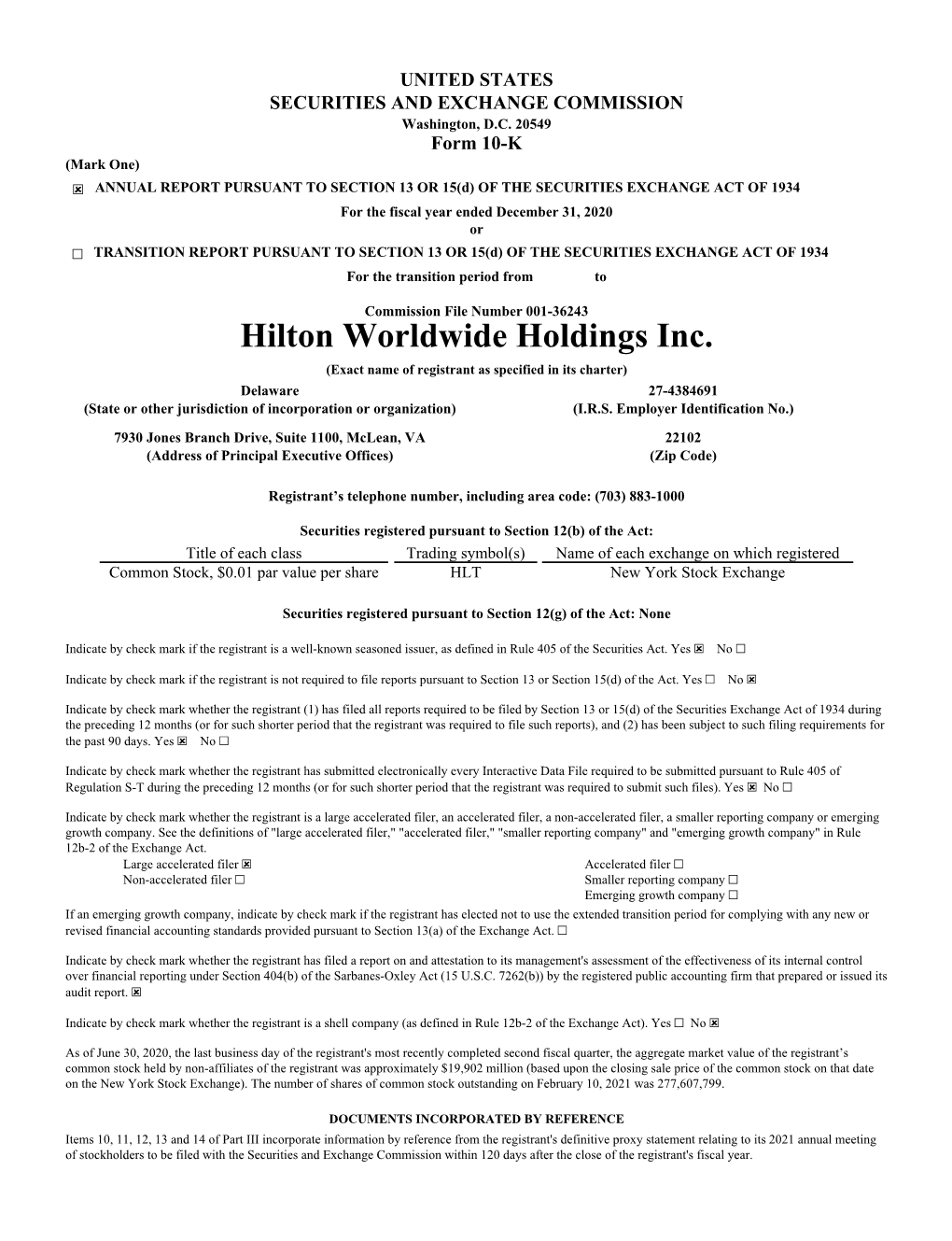 Hilton Worldwide Holdings Inc