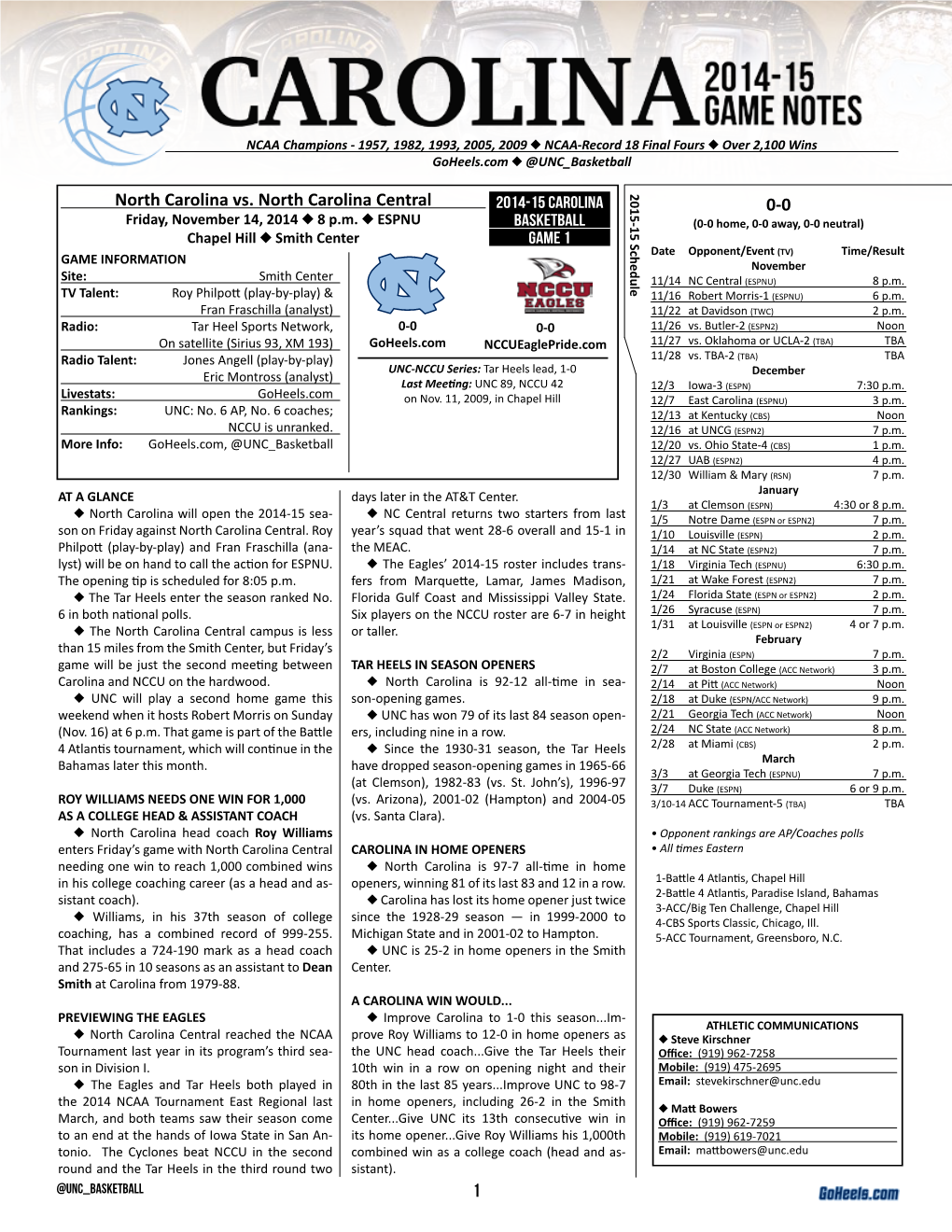 1 North Carolina Vs. North Carolina Central