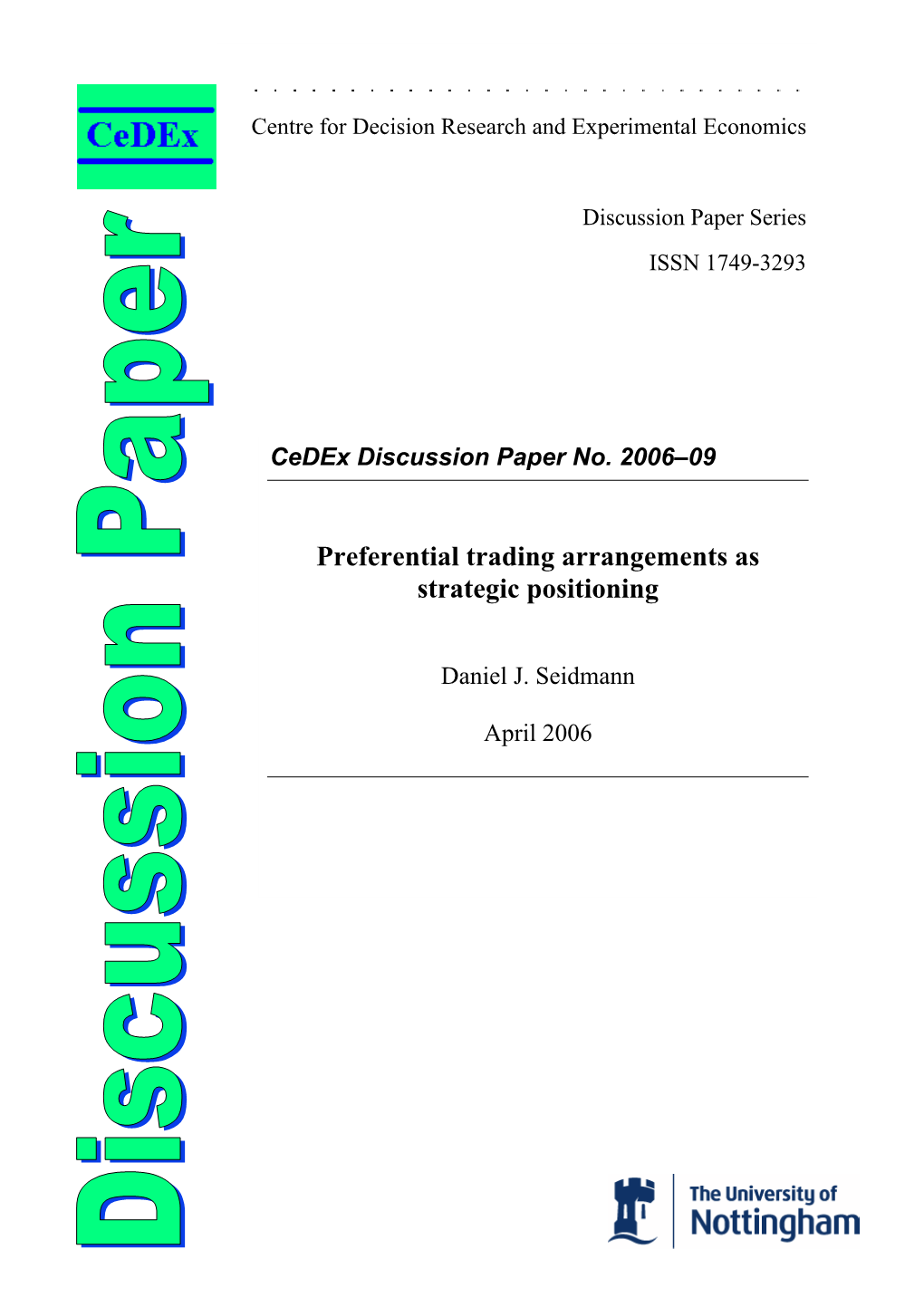 Preferential Trading Arrangements As Strategic Positioning