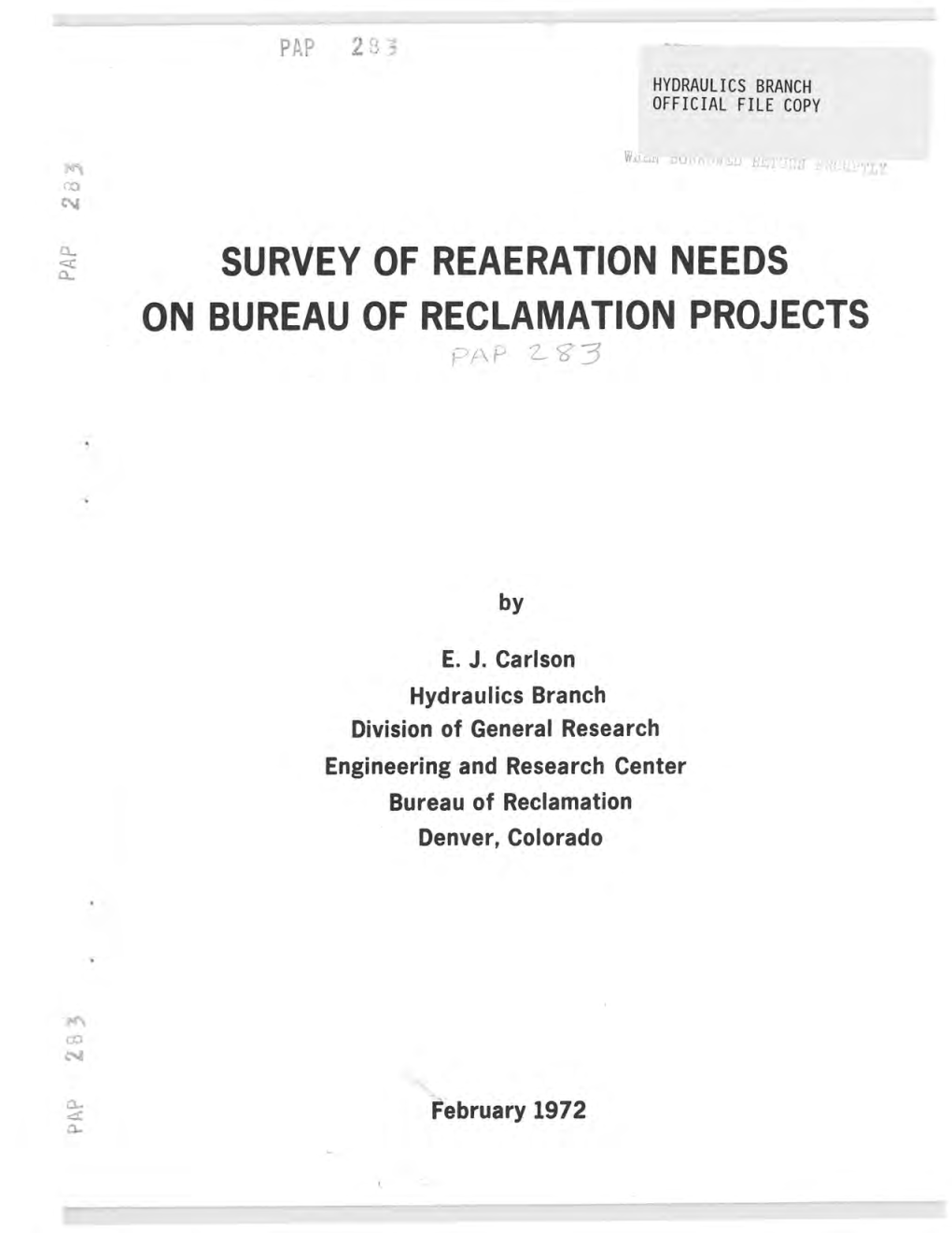 SURVEY of REAERATION NEEDS on BUREAU of RECLAMATION PROJECTS ,-->,-\ N Z G 3