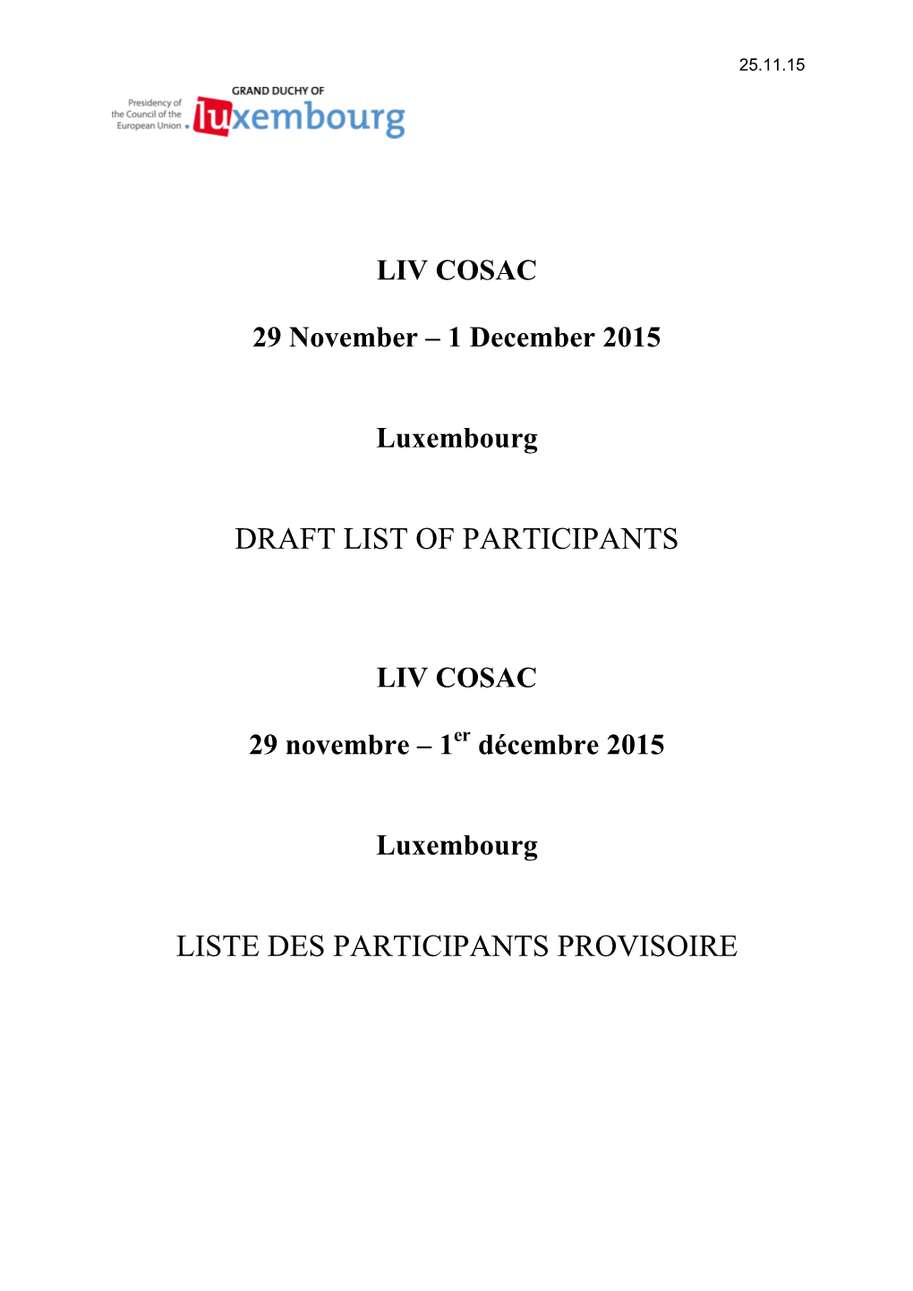 Draft List of Participants Liste Des Participants