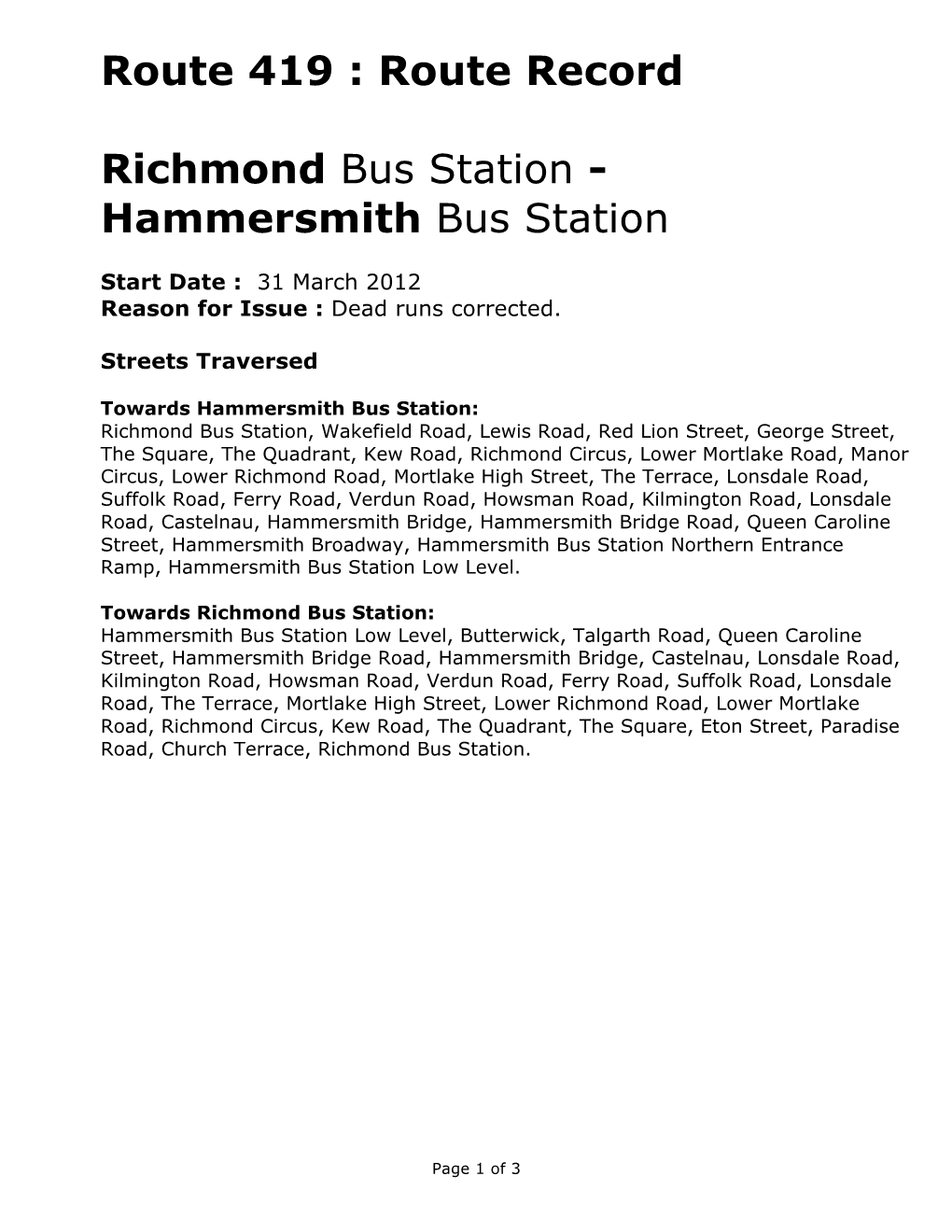 Route 419 : Route Record Richmond Bus Station