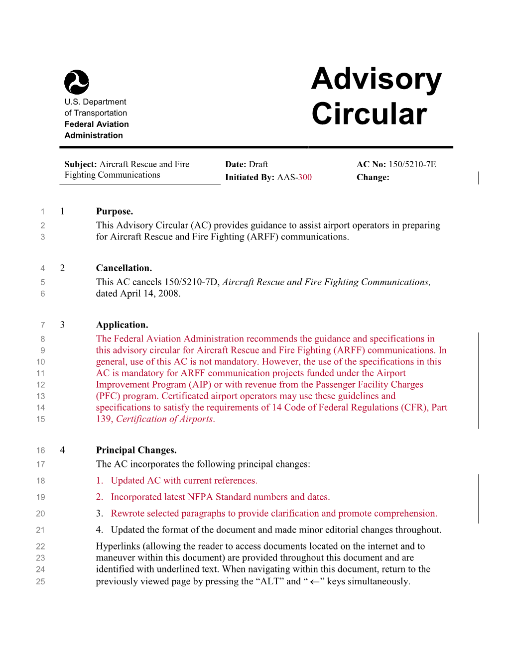 Draft AC 150/5210-7E, Aircraft Rescue and Fire Fighting Communications