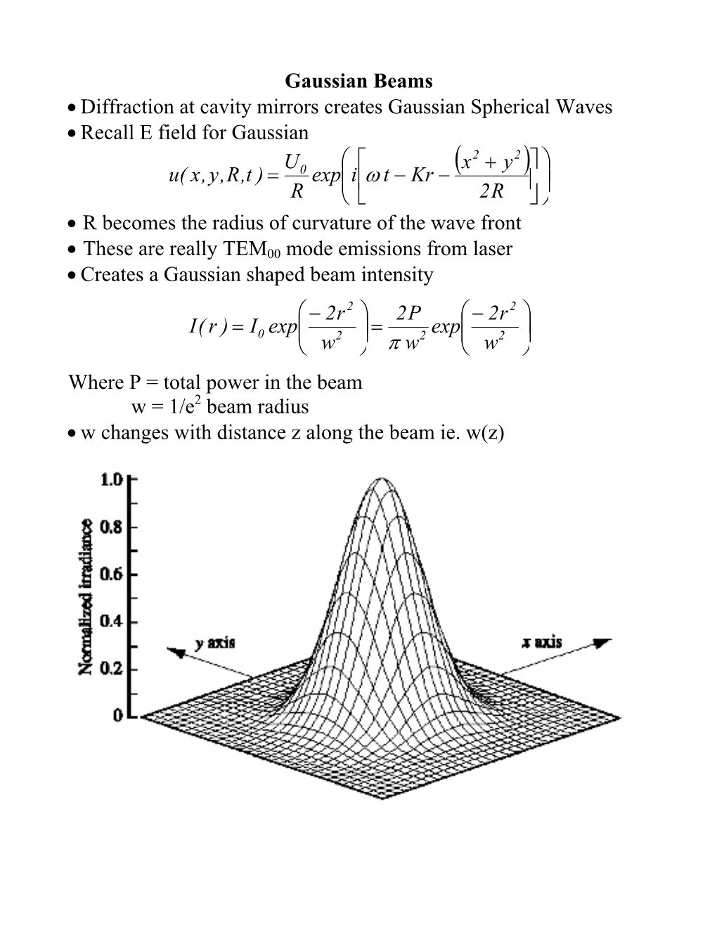 Gaussian Beams • Diffraction at Cavity Mirrors Creates Gaussian Spherical