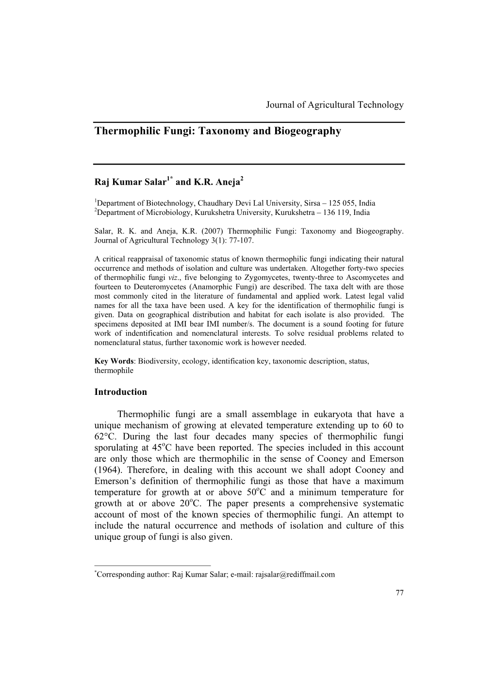 Thermophilic Fungi: Taxonomy and Biogeography