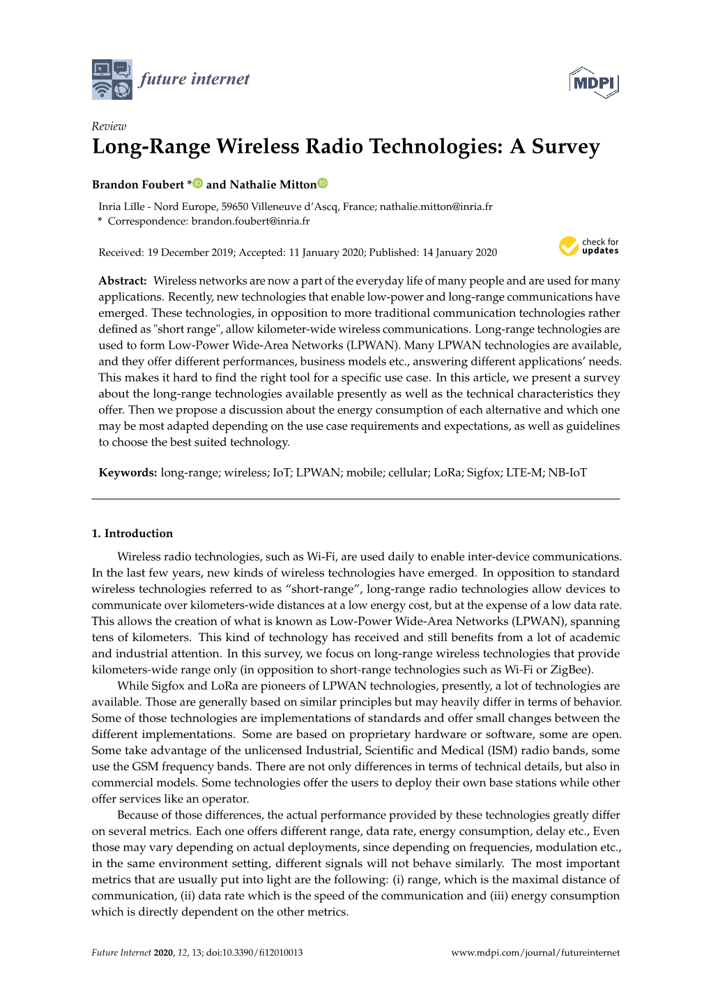 Long-Range Wireless Radio Technologies: a Survey