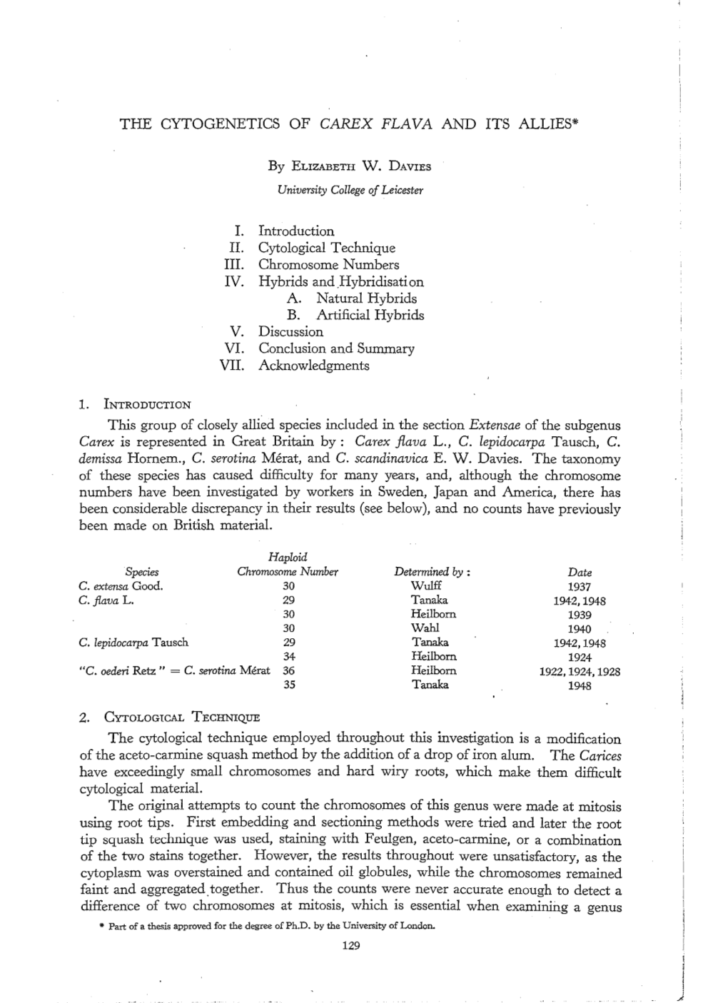 The Cytogenetics of Carex Flava and Its Allies* I