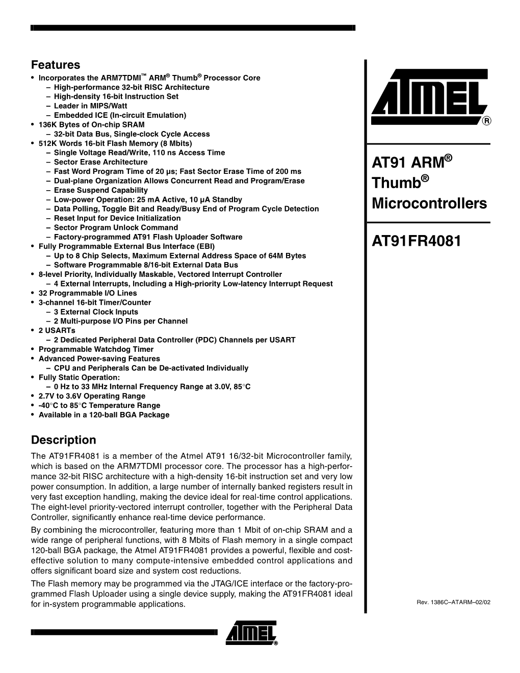 Atmel AT91FR4081 Datasheet