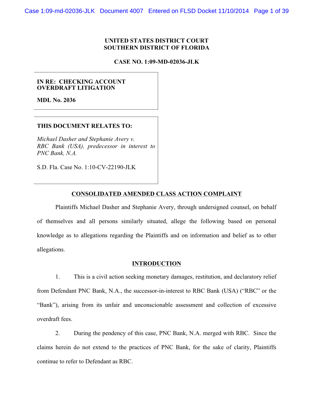 Case 1:09-Md-02036-JLK Document 4007 Entered on FLSD Docket 11/10/2014 Page 1 of 39