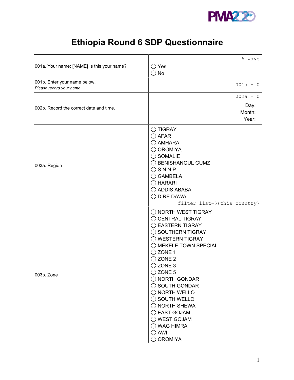 Ethiopia Round 6 SDP Questionnaire