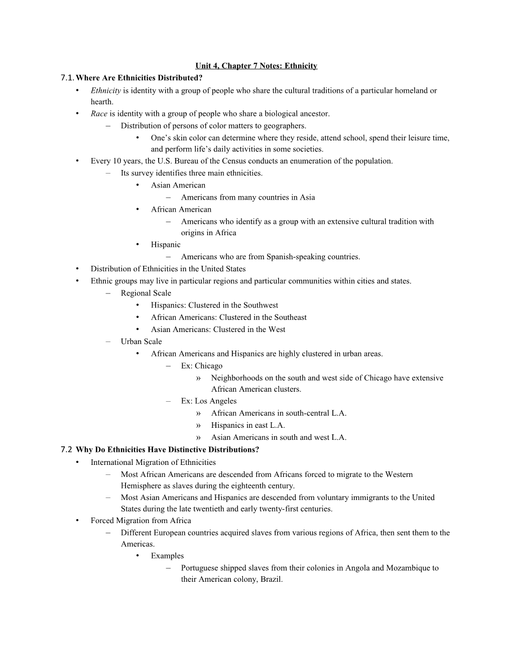 Unit 4, Chapter 7 Notes: Ethnicity